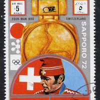 Ajman 1972 Sapporo Winter Olympic Gold Medallists - Switzerland Four-man Bob Sled 5r cto used Michel 1664