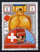 Ajman 1972 Sapporo Winter Olympic Gold Medallists - Switzerland Four-man Bob Sled 5r cto used Michel 1664