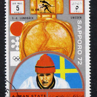 Ajman 1972 Sapporo Winter Olympic Gold Medallists - Sweden Lundback Cross-Country Skiing 5r cto used Michel 1663
