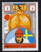 Ajman 1972 Sapporo Winter Olympic Gold Medallists - Sweden Lundback Cross-Country Skiing 5r cto used Michel 1663