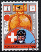 Ajman 1972 Sapporo Winter Olympic Gold Medallists - Switzerland Nadig Downhill Skiing 5r cto used Michel 1661