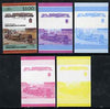 St Vincent - Union Island $3 Locomotive class 2-8-0 + 0-8-2 set of 5 imperf se-tenant proof pairs printed in blue, magenta, yellow, blue & magenta plus all 4 colours unmounted mint