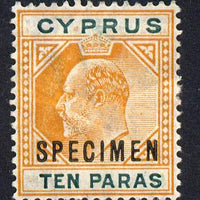 Cyprus 1904-10 KE7 MCA 10pa orange & green overprinted SPECIMEN with some gum & wrinkled but only about 730 produced, SG 61s