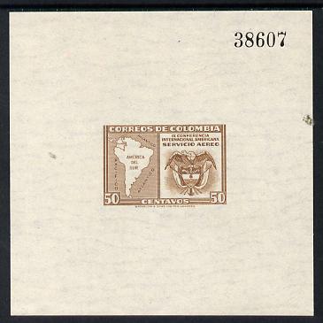 Colombia 1948 Ninth Pan-American Congress 50c brown imperf die proof on ungummed paper, unissued