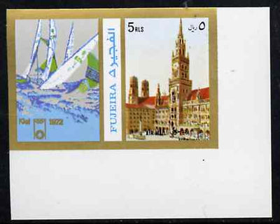 Fujeira 1972 Munich Marienplatz 5R imperf with label (showing Sailing) from Olympics Games - People & Places set of 20 unmounted mint, Mi 1059B