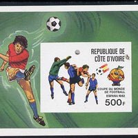 Ivory Coast 1982 World Cup Football imperf m/sheet proof in issued colours on thin card as Mi BL19