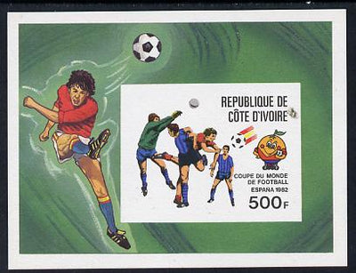 Ivory Coast 1982 World Cup Football imperf m/sheet proof in issued colours on thin card as Mi BL19