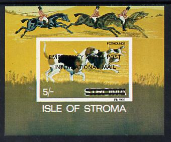 Stroma 1971 Dogs 5s (Foxhounds) imperf m/sheet overprinted 'Emergency Strike Post/ International Mail' for use on the British mainland unmounted mint
