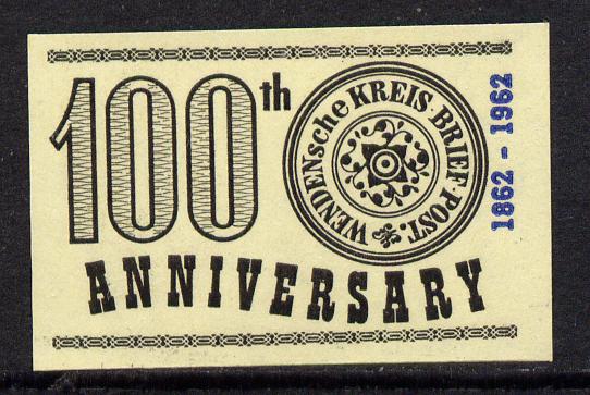 Russia 1963 100th Anniversary of Wenden Serbia Kreis Post imperf label black on pale yellow paper unmounted mint