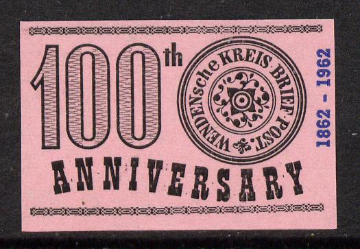 Russia 1963 100th Anniversary of Wenden Serbia Kreis Post imperf label black on pink paper unmounted mint