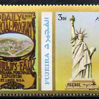 Fujeira 1972 Statue of Liberty 3 Dh perf se-tenant with label (showing Worlds Fair Programme) from Olympics Games - People & Places set of 20 unmounted mint, Mi 1042A