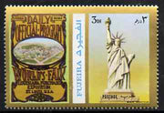 Fujeira 1972 Statue of Liberty 3 Dh perf se-tenant with label (showing Worlds Fair Programme) from Olympics Games - People & Places set of 20 unmounted mint, Mi 1042A