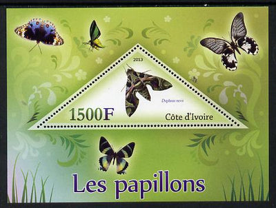 Ivory Coast 2013 Butterflies #1 perf deluxe sheet containing one triangular value unmounted mint