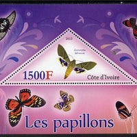 Ivory Coast 2013 Butterflies #2 perf deluxe sheet containing one triangular value unmounted mint
