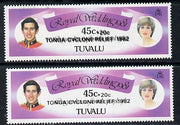 Tuvalu 1982 Royal Wedding 45c+20c (Charles & Diana) opt'd 'Tonga Cyclone Relief' with opt doubled plus normal both unmounted mint, SG 188b
