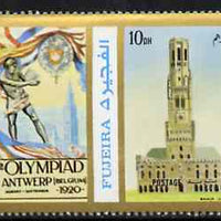 Fujeira 1972 Bruges Scene 5 Dh perf se-tenant with label from Olympics Games - People & Places set of 20 unmounted mint, Mi 1045A