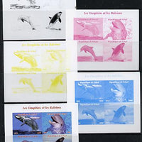 Chad 2014 Whales & Dolphins sheetlet containing 4 values - the set of 5 imperf progressive proofs comprising the 4 individual colours plus all 4-colour composite, unmounted mint.