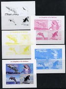 Chad 2014 Whales & Dolphins sheetlet containing 4 values - the set of 5 imperf progressive proofs comprising the 4 individual colours plus all 4-colour composite, unmounted mint.