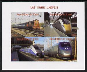 Chad 2014 High Speed Trains #1 imperf sheetlet containing 4 values unmounted mint. Note this item is privately produced and is offered purely on its thematic appeal. .