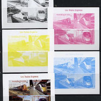 Chad 2014 High Speed Trains #1 sheetlet containing 4 values - the set of 5 imperf progressive proofs comprising the 4 individual colours plus all 4-colour composite, unmounted mint.