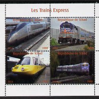 Chad 2014 High Speed Trains #2 perf sheetlet containing 4 values unmounted mint. Note this item is privately produced and is offered purely on its thematic appeal. .