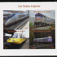 Chad 2014 High Speed Trains #2 imperf sheetlet containing 4 values unmounted mint. Note this item is privately produced and is offered purely on its thematic appeal. .