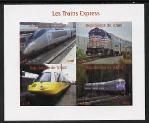 Chad 2014 High Speed Trains #2 imperf sheetlet containing 4 values unmounted mint. Note this item is privately produced and is offered purely on its thematic appeal. .