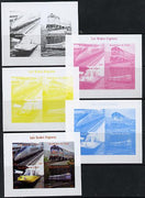 Chad 2014 High Speed Trains #2 sheetlet containing 4 values - the set of 5 imperf progressive proofs comprising the 4 individual colours plus all 4-colour composite, unmounted mint.