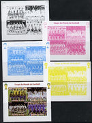 Chad 2014 Football World Cup #1 sheetlet containing 4 values - the set of 5 imperf progressive proofs comprising the 4 individual colours plus all 4-colour composite, unmounted mint.