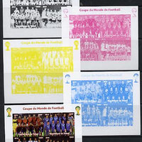 Chad 2014 Football World Cup #2 sheetlet containing 4 values - the set of 5 imperf progressive proofs comprising the 4 individual colours plus all 4-colour composite, unmounted mint.