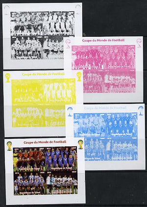 Chad 2014 Football World Cup #2 sheetlet containing 4 values - the set of 5 imperf progressive proofs comprising the 4 individual colours plus all 4-colour composite, unmounted mint.
