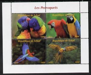 Chad 2014 Parrots #4 perf sheetlet containing 4 values unmounted mint. Note this item is privately produced and is offered purely on its thematic appeal. .