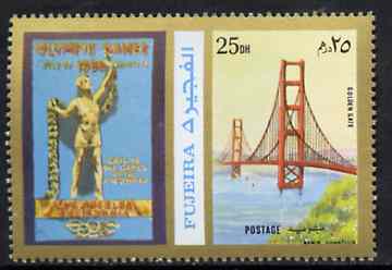 Fujeira 1972 Golden Gate Bridge 25 Dh perf se-tenant with label from Olympics Games - People & Places set of 20 unmounted mint, Mi 1048A