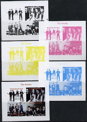 Mali 2014 The Beatles #1 sheetlet containing 4 values - the set of 5 imperf progressive proofs comprising the 4 individual colours plus all 4-colour composite, unmounted mint