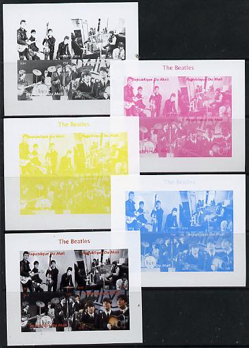 Mali 2014 The Beatles #2 sheetlet containing 4 values - the set of 5 imperf progressive proofs comprising the 4 individual colours plus all 4-colour composite, unmounted mint