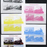 Mali 2014 Steam Locomotives #1 sheetlet containing 4 values - the set of 5 imperf progressive proofs comprising the 4 individual colours plus all 4-colour composite, unmounted mint