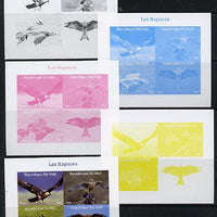 Mali 2014 Birds of Prey sheetlet containing 4 values - the set of 5 imperf progressive proofs comprising the 4 individual colours plus all 4-colour composite, unmounted mint