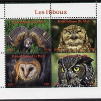 Mali 2014 Owls perf sheetlet containing 4 values unmounted mint. Note this item is privately produced and is offered purely on its thematic appeal