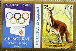 Fujeira 1972 Kangaroo 65 Dh perf se-tenant with label from Olympics Games - People & Places set of 20 unmounted mint, Mi 1052A