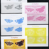 Mali 2014 Butterflies #2 sheetlet containing 4 values - the set of 5 imperf progressive proofs comprising the 4 individual colours plus all 4-colour composite, unmounted mint