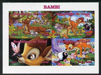 Chad 2014 Walt Disney's Bambi imperf sheetlet containing 4 values unmounted mint. Note this item is privately produced and is offered purely on its thematic appeal. .