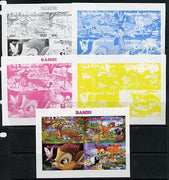 Chad 2014 Walt Disney's Bambi sheetlet containing 4 values - the set of 5 imperf progressive proofs comprising the 4 individual colours plus all 4-colour composite, unmounted mint.