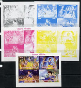 Chad 2014 Walt Disney's Snow White sheetlet containing 4 values - the set of 5 imperf progressive proofs comprising the 4 individual colours plus all 4-colour composite, unmounted mint.