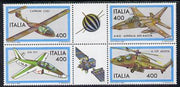 Italy 1983 Aircraft 3rd series se-tenant block of 6 (4 stamps plus 2 labels) unmounted mint SG 1792a