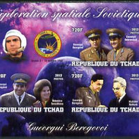 Chad 2013 Soviet Space Exploration - Georgy Beregovoy #2 imperf sheetlet containing three values plus label unmounted mint