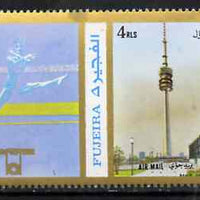 Fujeira 1972 TV Tower, Munich 4R perf se-tenant with label (showing Gymnastics) from Olympics Games - People & Places set of 20 unmounted mint, Mi 1058A