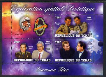 Chad 2013 Soviet Space Exploration - Gherman Titov #1 perf sheetlet containing three values plus label unmounted mint