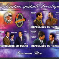 Chad 2013 Soviet Space Exploration - Gherman Titov #2 perf sheetlet containing three values plus label unmounted mint