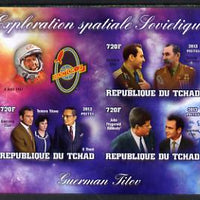 Chad 2013 Soviet Space Exploration - Gherman Titov #2 imperf sheetlet containing three values plus label unmounted mint
