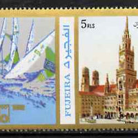 Fujeira 1972 Munich Marienplatz 5R perf se-tenant with label (showing Sailing) from Olympics Games - People & Places set of 20 unmounted mint, Mi 1059A